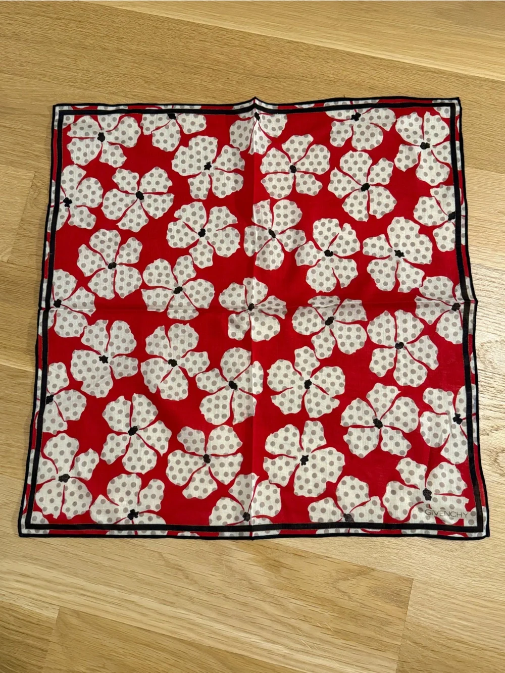 Vintage Givenchy Scarf Square Red Floral Polka Dot Coquette 18.5